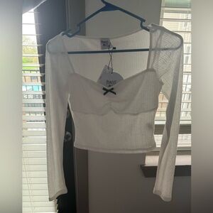 Princess Polly White Ribbed Long Sleeve Top